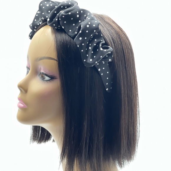 New Quality Black and White Polka dots bendable ruffle fabric satin headband - Picture 6 of 17